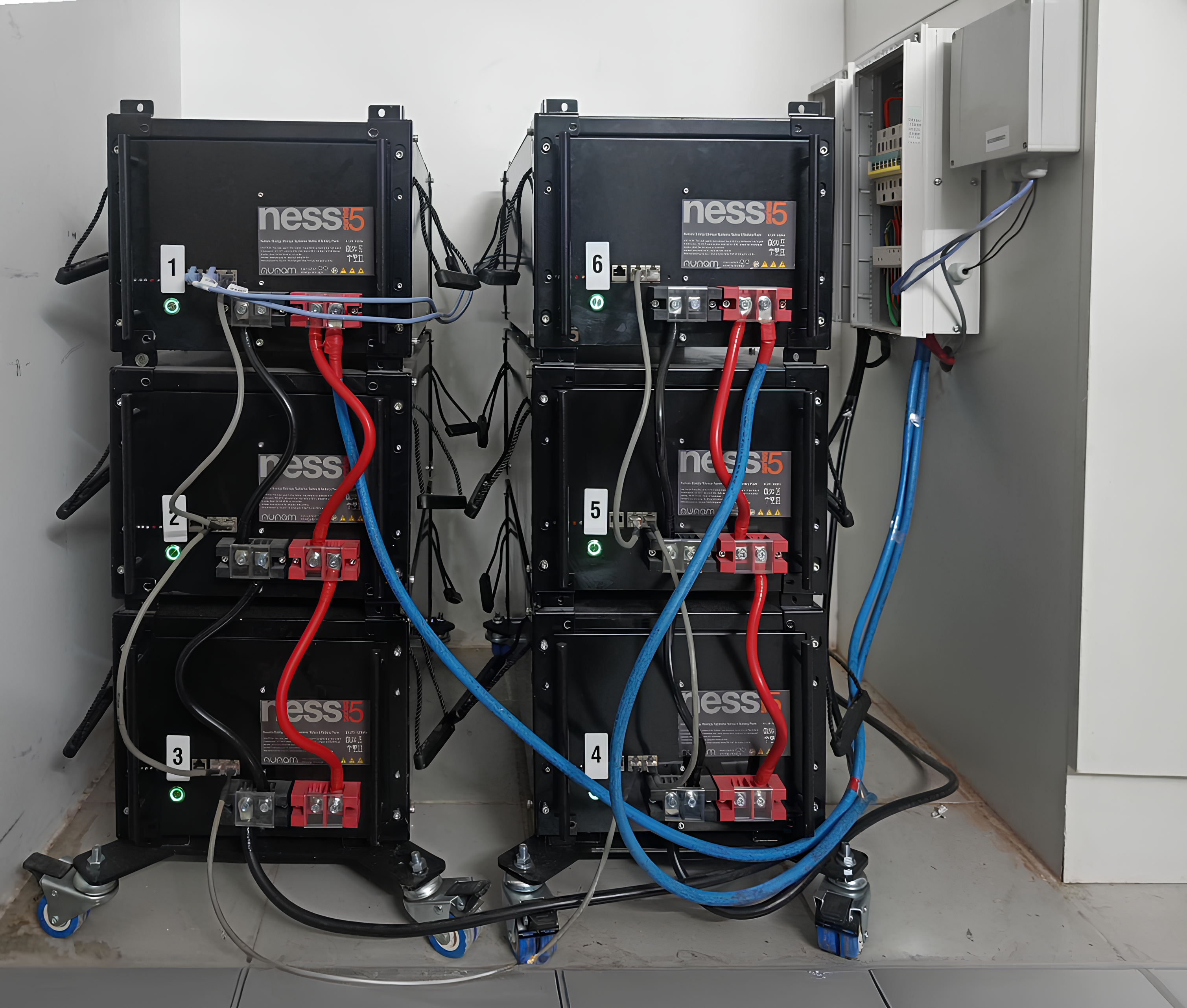 Six NESS Series 5 modules stacked and wired in an installation